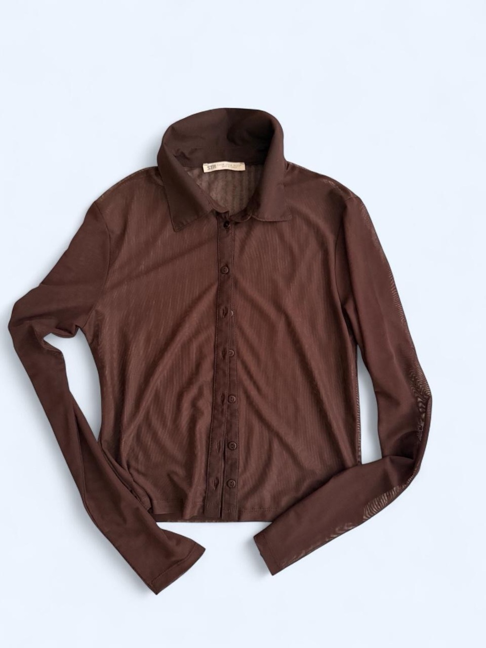 Boutique 9 Brown Sheer Button-Up Long Sleeve Top
